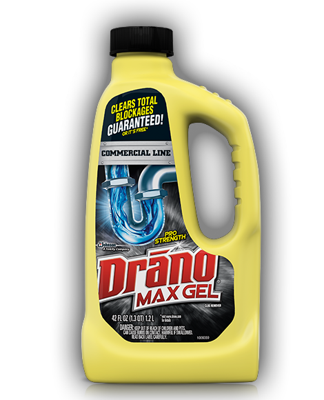 Product Drano Max Gel Clog Remover, Commercial Line front of the product package