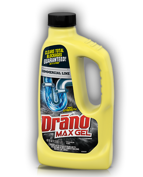 Product Drano Max Gel Clog Remover, Commercial Line package tilted to the left