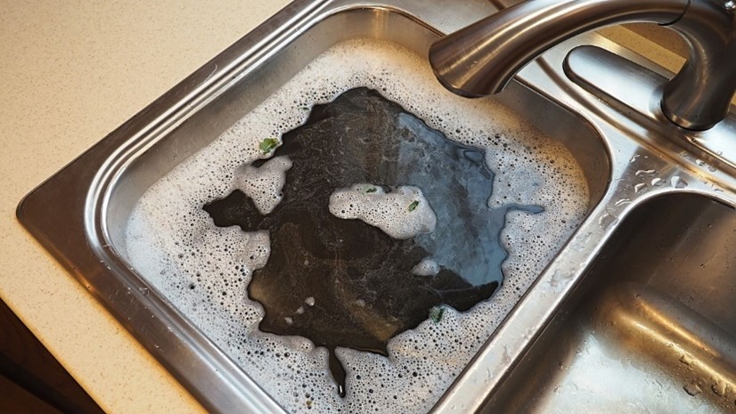 a clogged kitchen sink